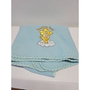 Vtg Care Bears Sunshine Bear Baby Blanket Blue Clouds Embroidered Fleece 30x40